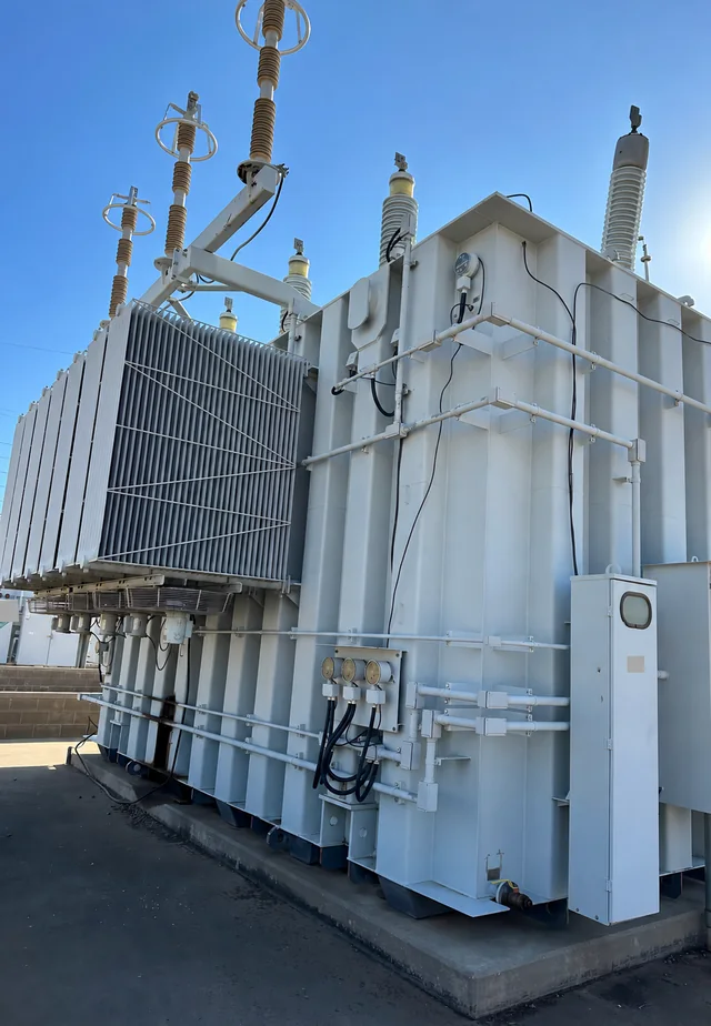 Equipment photo from the supplied ABB 112 MVA-class 230 to 115/69 kV autotransformer package